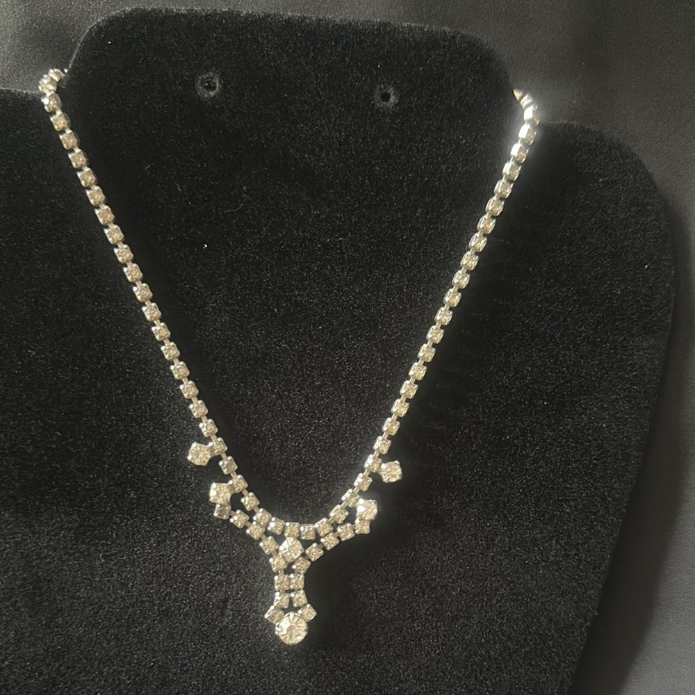 Silver Tennis Necklace with Teardrop Pendant